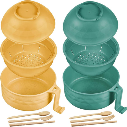 2 Sets 40 oz Microwave Ramen Bowl with Handles, Yellow,Orange