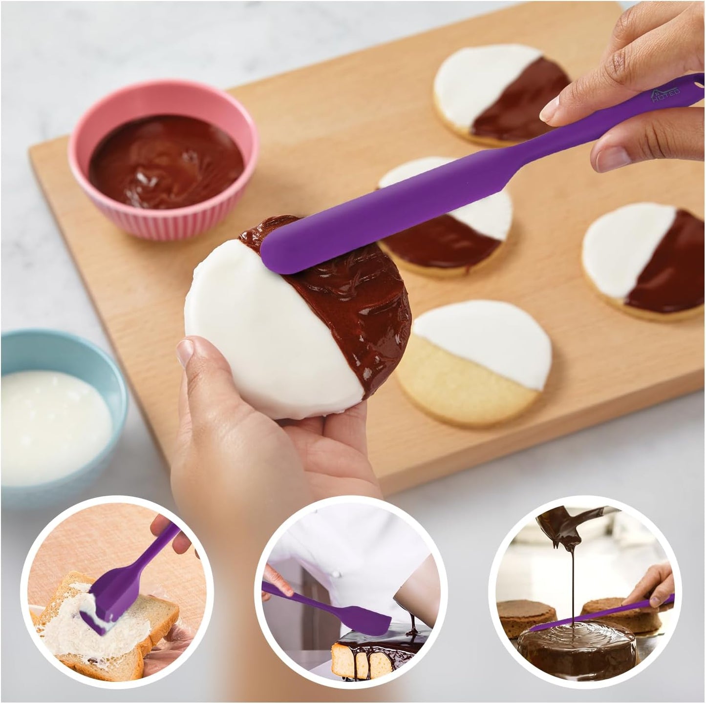 HOTEC Heat Resistant 600℉ Food Grade Silicone Rubber Spatula Set for Baking, Cooking, and Mixing Non Stick Dishwasher Safe BPA-Free Multicolor Set of 5