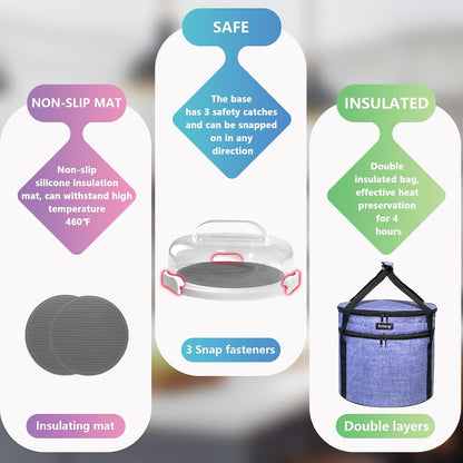 2 Pack Pie Containers with Lids and Handles, Includes Insulated Bags and Non-Slip Heating Pads, BPA Free Pie and Cheesecake Containers, Thanksgiving Gifts (Purple)