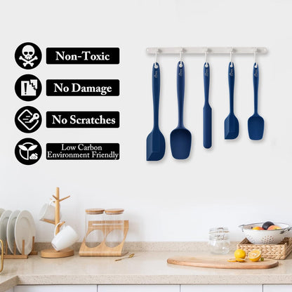 HOTEC Heat Resistant 600℉ Food Grade Silicone Rubber Spatula Set for Baking, Cooking, and Mixing Non Stick Dishwasher Safe BPA-Free Multicolor Set of 5