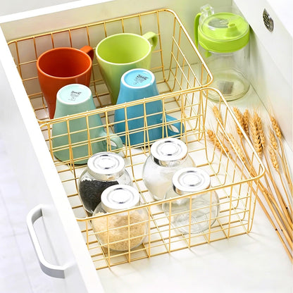 White Wire Storage Baskets,11.1"x8.7"x4.7"Wire Freezer Storage Organizer Bins Farmhouse Metal Freezer Basket with Handles for Cabinets, Pantry, Closets, Bedrooms,White,4 Pack