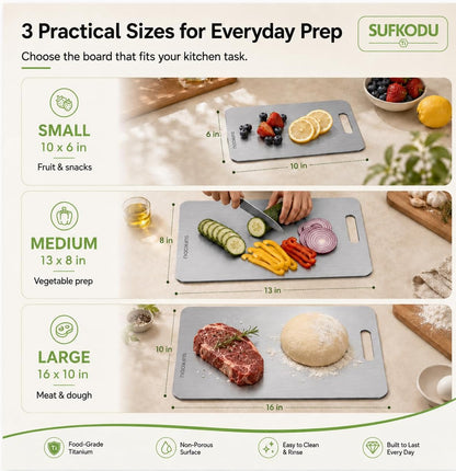 Titanium Cutting Board Set of 3, 100% Double-Sided Titanium Cutting Boards for Kitchen, Dishwasher Safe Non-Toxic Chopping Boards for Meat, Vegetables, Fruits, Raw and Cooked Food Prep (M+L+XL）