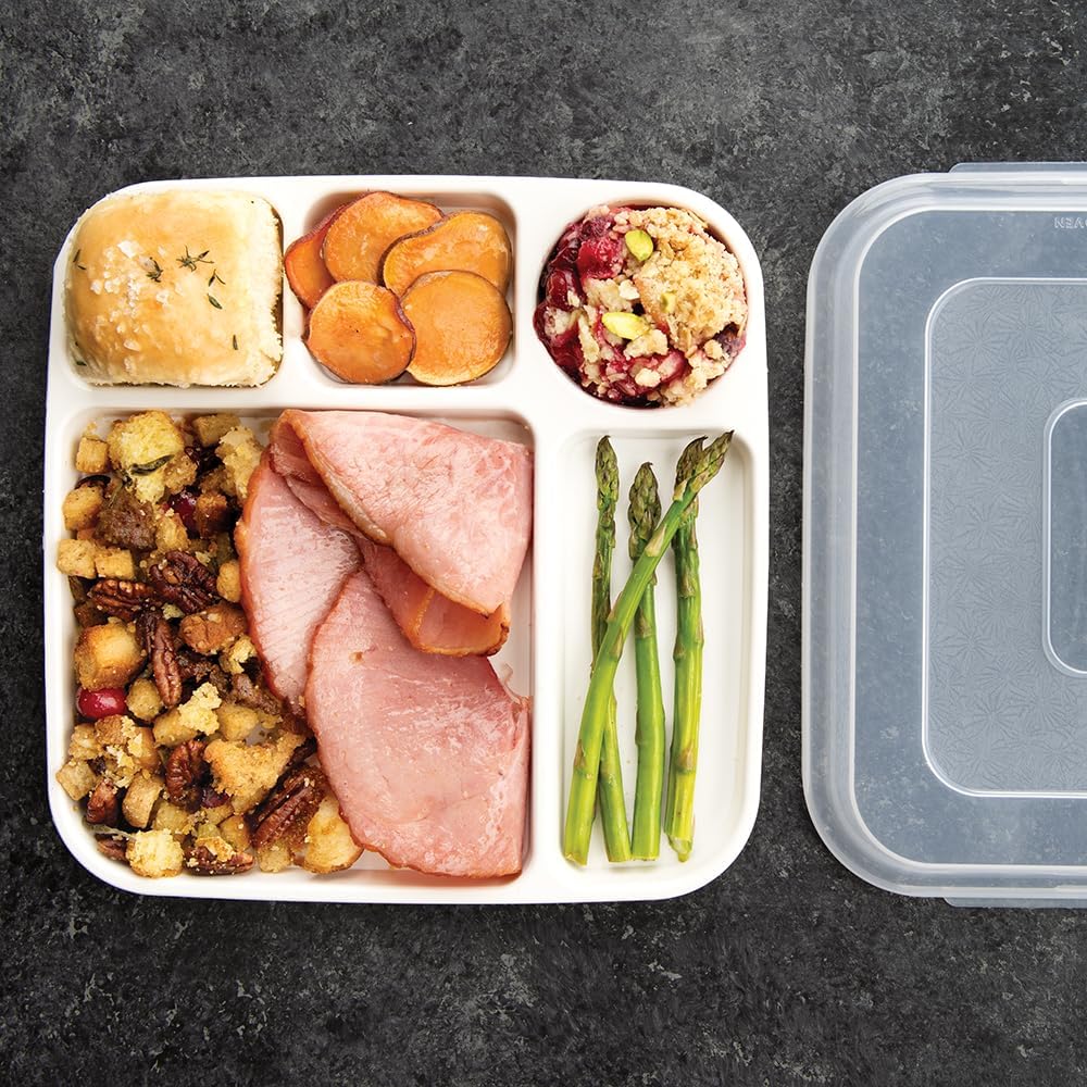 Nordic Ware Divided Meal Tray with Lid, White, Microwave Safe Polypropylene