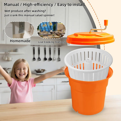5 Gallon Salad Spinner,Large Capacity Vegetable Friuts Salad Dryer,Commercial Manual Salad Mixer for Restaurants Kitchen & Catering,Green & Orange. (Green, 5 Gallon)