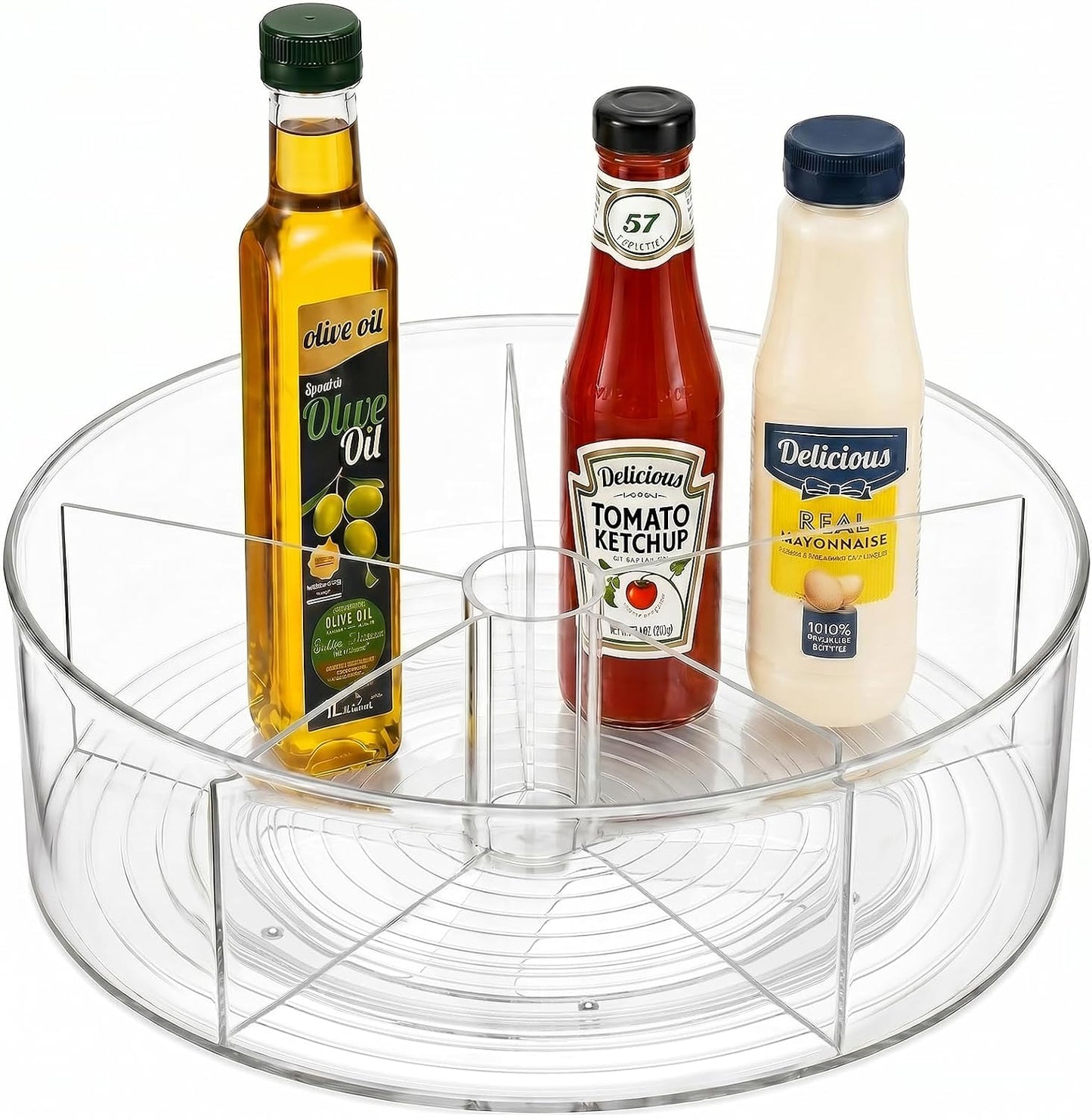2 Pack Lazy Susan Organizer, 9 inch Rotating Storage Organizer with 4 Removable Bins, Lazy Susan Turntable Organizer for Fridge, Kitchen, Vanity, Cabinet