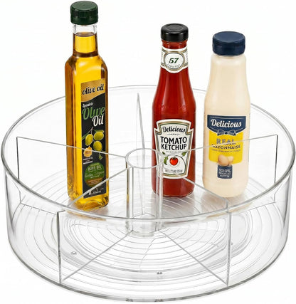 2 Pack Lazy Susan Organizer, 9 inch Rotating Storage Organizer with 4 Removable Bins, Lazy Susan Turntable Organizer for Fridge, Kitchen, Vanity, Cabinet