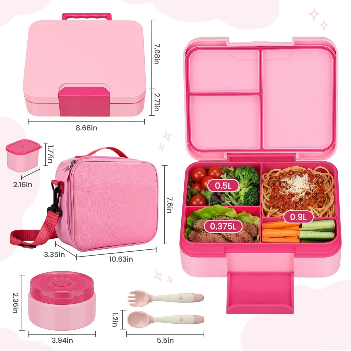 HWONMTE Bento Lunch Box Set for Kids with 9.5oz Soup Thermo Leak-Proof Lunch Food Container with Insulated Lunch Bag Hot Food Jar for Kid Toddler Girls Boys Teens to School,Travel (Green)
