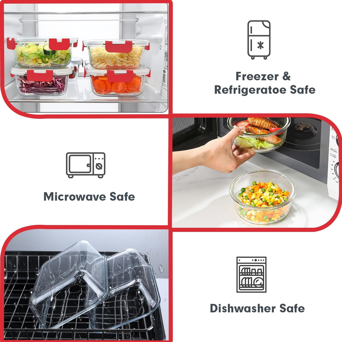 VERONES 30 Pieces Glass Meal Prep Containers Set, Stackable Glass Food Storage Containers with Lids-Airtight Lunch Containers，for Microwave, Oven, Freezer & Dishwasher,Grey