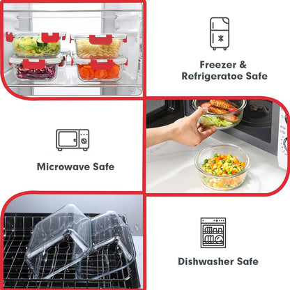 VERONES 30 Pieces Glass Meal Prep Containers Set, Stackable Glass Food Storage Containers with Lids-Airtight Lunch Containers，for Microwave, Oven, Freezer & Dishwasher,Grey