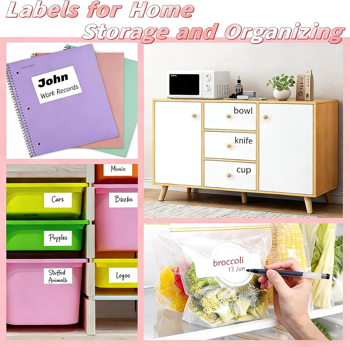 Removable Label Stickers for Organizing -320PCS 3 x 2 inch Waterproof Handwrite Blank Labels, School, Home, Business for Plastic Bins, Folders, Freeze Food (White)