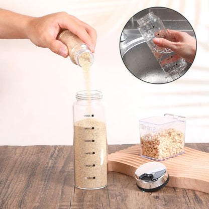 4Pcs Large Salt Pepper Shakers with Adjustable Outlet Holes Moisture-Resistant Seasoning Shakers Glass Shaker Bottles Clear Spice Seasoning Cans for Kitchen Restaurant BBQ Camping (300ML)