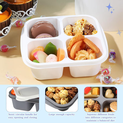 Honeydak 10 Pack Bento Snack Containers 4 Compartment Snack Boxes Reusable Containers with Lids Divided Meal Prep Lunch Food Storage Box for School Work Travel