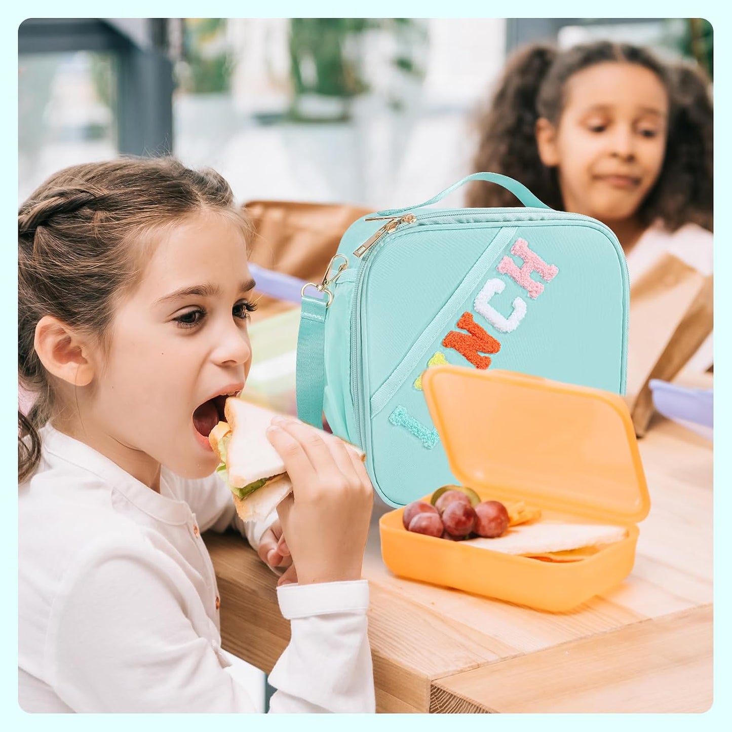 Nsrzua Lunch Bag Kids-Kids Insulated Lunch Bag with Adjustable Strap - Reusable Leakproof Lunch Box for Girls, Preppy School Lunch Tote for Travel, Picnic,School & Winter Camp