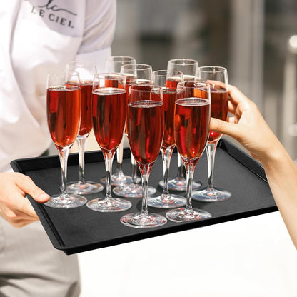 Plastic Food Serving Trays 14.7"x10.7" (2-Pack) - Black - Reusable Serving Platters for Christmas Party, School Cafeterias, Food Courts, Bakeries - Stackable & Dishwasher-Safe