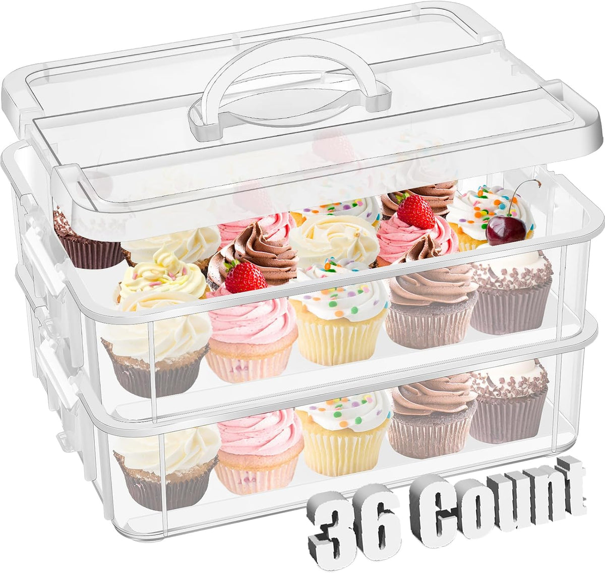 Teenyyou 36 Cupcake Carrier 2-Layer with Lid Handle, Party Container