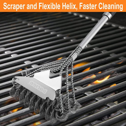 POLIGO Safe Grill Brush and Scraper Bristle Free 18" Grill Cleaner Brush - Stainless Steel BBQ Brush for Grill Cleaning - Wireless Grill Brush with BBQ Scraper for Grill - Gifts for Grill Wizard