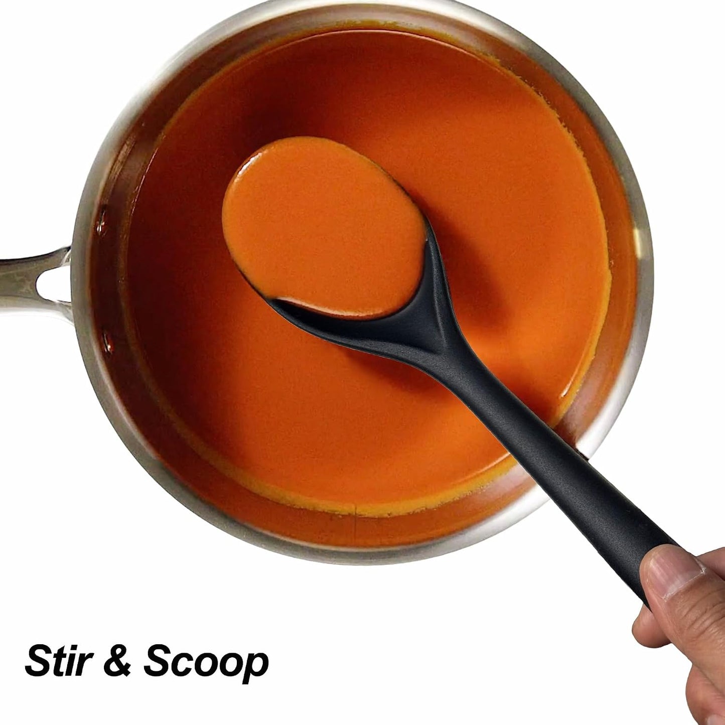 Silicone Spoons for Cooking - Kitchen Spoons for Mixing, Serving, & Stirring - 600°F Heat-Resistant Non Stick Utensils Ladle & Skimmer- Dishwasher Safe, Black,10.4IN