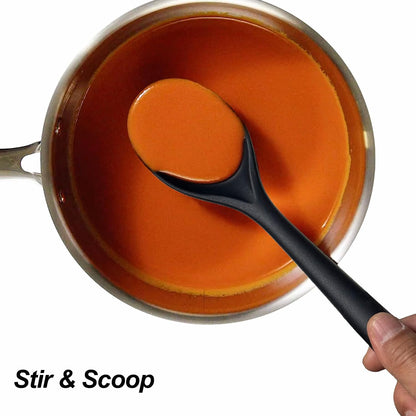 Silicone Spoons for Cooking - Kitchen Spoons for Mixing, Serving, & Stirring - 600°F Heat-Resistant Non Stick Utensils Ladle & Skimmer- Dishwasher Safe, Black,10.4IN
