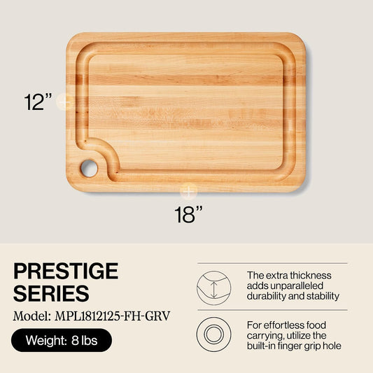 John Boos Block MPL1812125-FH-GRV Prestige Maple Wood Edge Grain Reversible Cutting Board with Juice Groove, 18 Inches x 12 Inches x 1.25 Inches