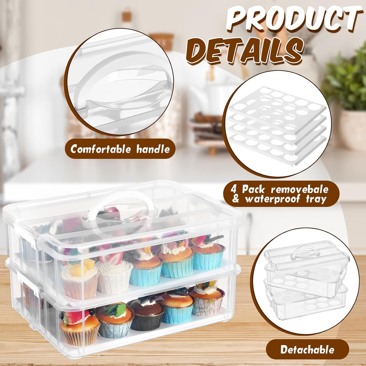 Teenyyou 36 Cupcake Carrier 2-Layer with Lid Handle, Party Container