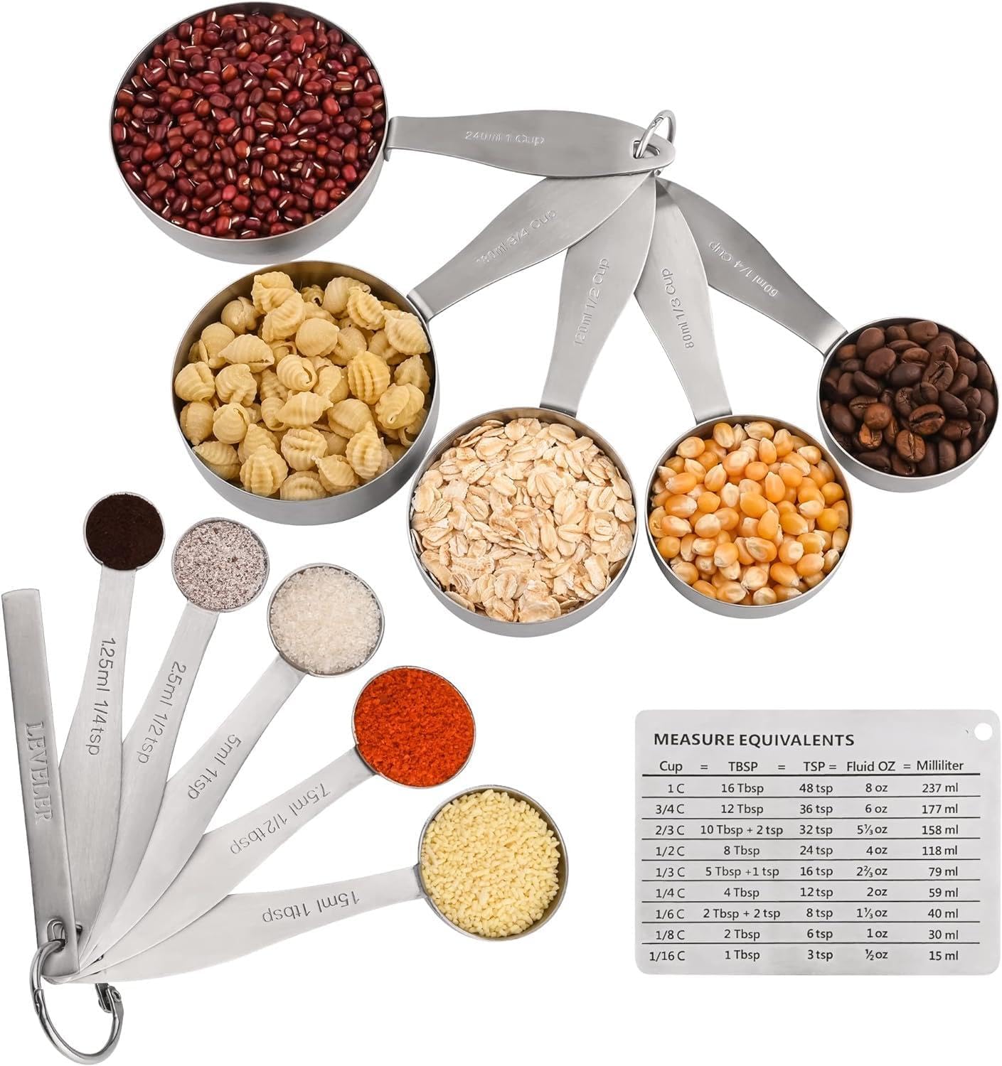 Measuring Cups and Spoons Set, 12 Pieces Stainless Steel Measuring Cup Set, Metal Copper Measuring Cups Spoons, Dry & Liquid Kitchen Measure Cup Spoon & Leveler & Measure Equivalents