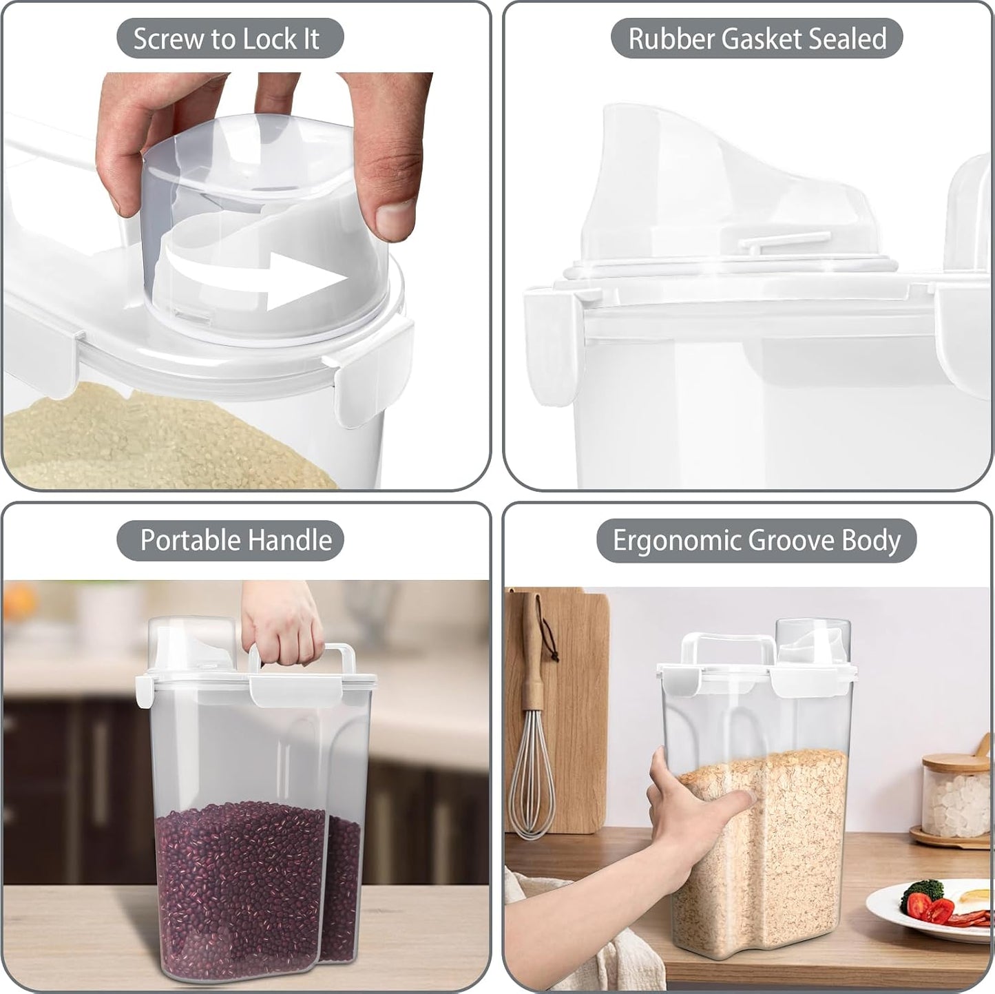 Komzon Rice Storage Containers, Rice dispenser with Pouring Spout Portable Handle for Flour, Pasta, Grain and Baking, Pet Dog Cat Bird Food Container 20 LB Grey