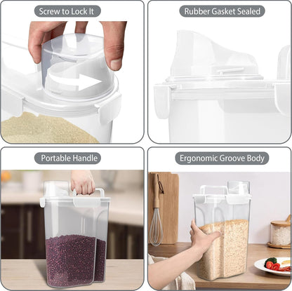 Komzon Rice Storage Containers, Rice dispenser with Pouring Spout Portable Handle for Flour, Pasta, Grain and Baking, Pet Dog Cat Bird Food Container 20 LB Grey
