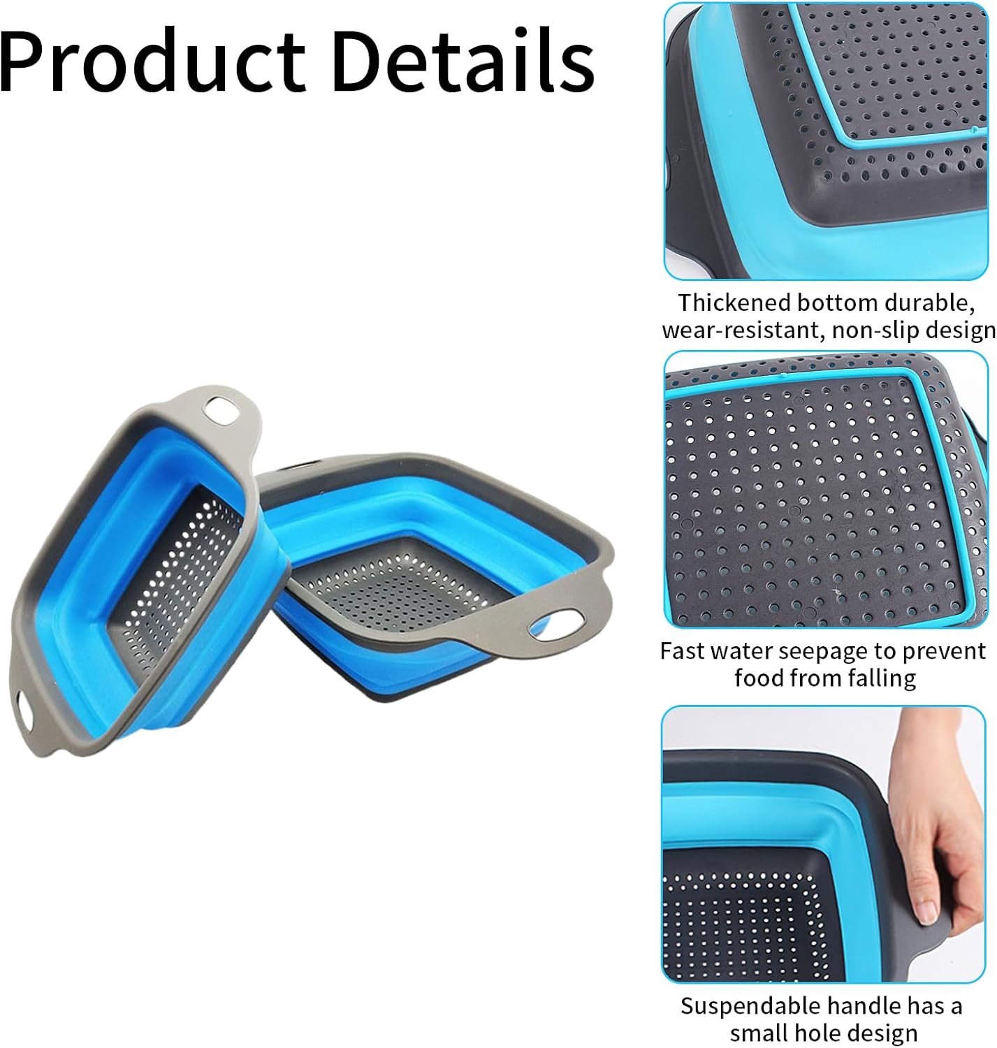 2 PCS Collapsible Colander, Collapsible Strainers for Kitchen, 11.5 inch Silicone Strainer and 9.5 inch Silicone Colander for Draining Vegetable fruit, Kitchen Food Strainer, Blue (Green)