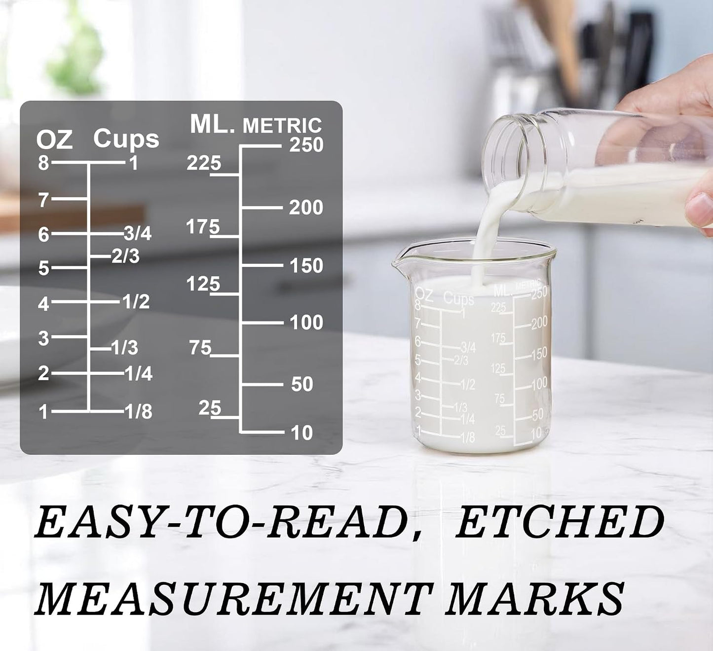 Ackers Etched Graduated Glass Measuring Cup - V-Shaped Spout- High Borosilicate Glass Measuring Cup for Kitchen or Dining, Easy to Read,1000 ML (32 Oz, 4 Cup)