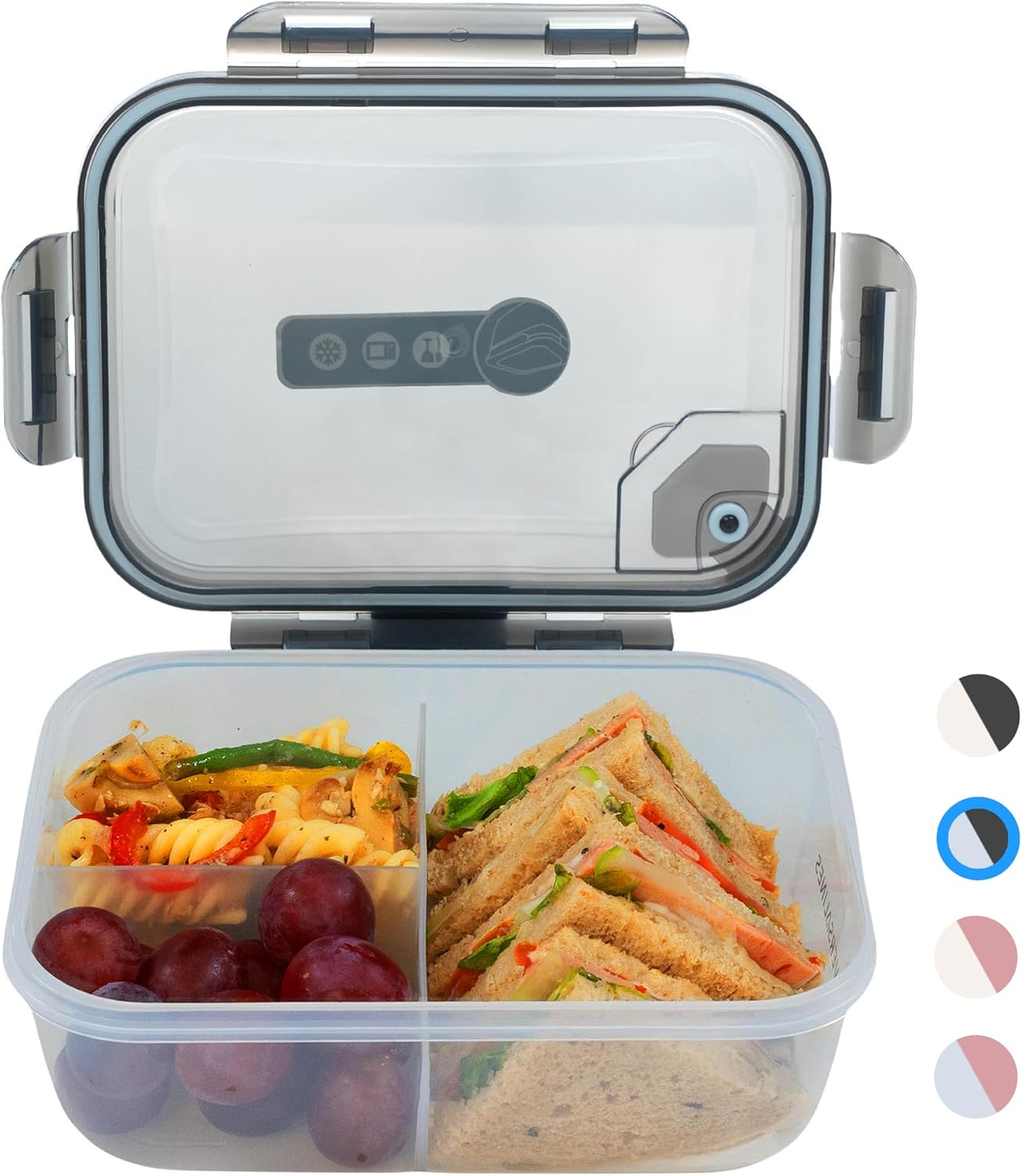 Bento Box Adult Lunch Box, 3 Compartment Meal Prep Containers with Lids, Clear Lunch Box Containers for Adults Men Women, Food Storage Containers - Microwave, Dishwasher Safe (Gray-Solid)