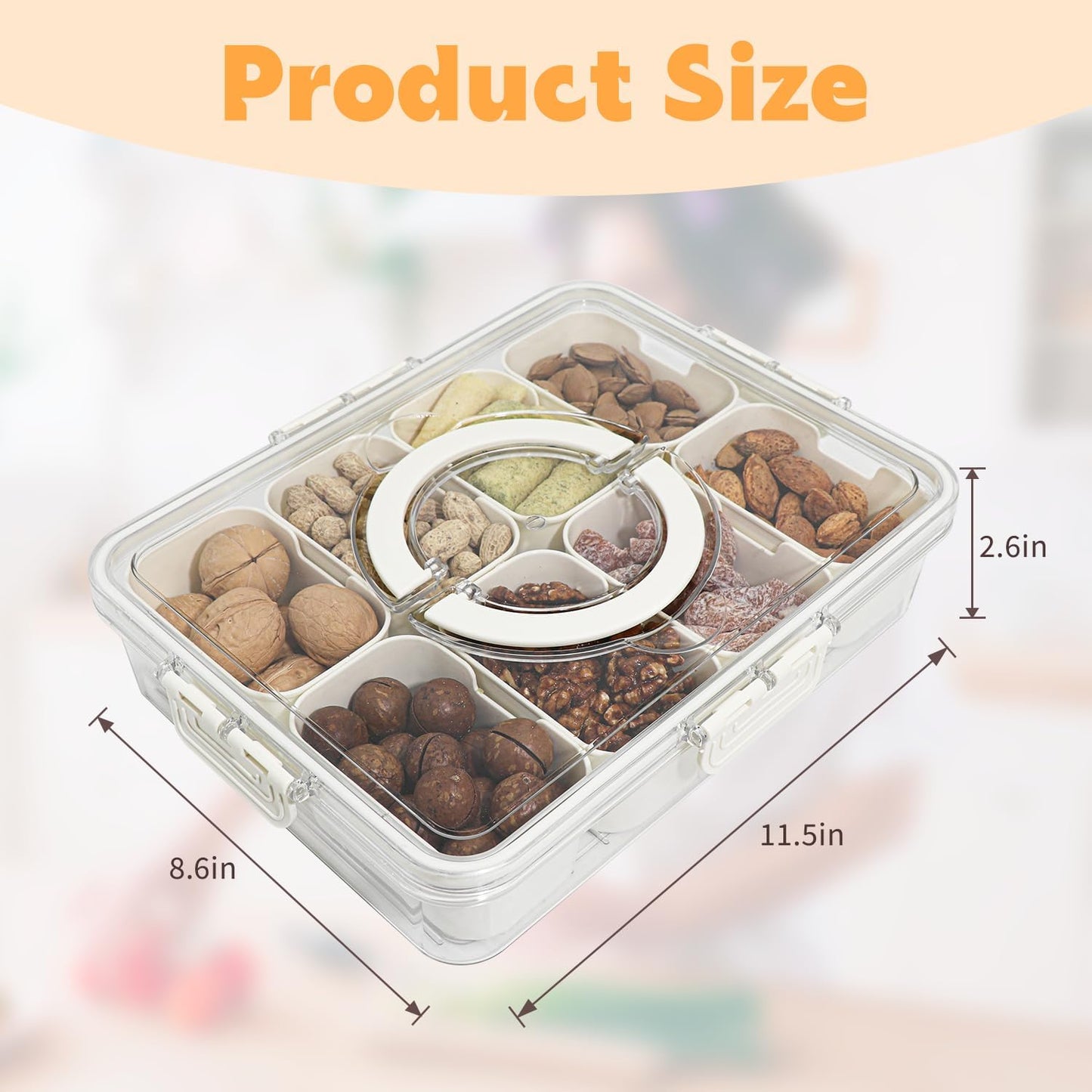 Divided Serving Tray with Lid and Handle,8 Compartments Snacks Box,Snack Fruit Tray,Veggie Tray,Portable Platter for Candy Fruits Nuts Snack Party Entertaining Picnic (2PCS Pink)