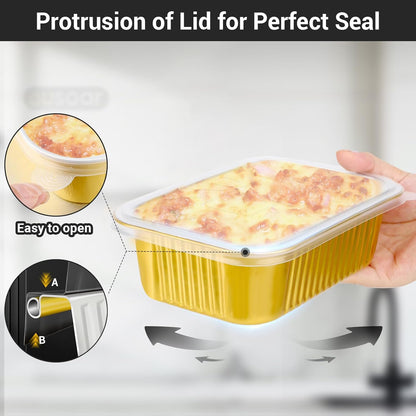 EUSOAR Aluminum Pans with Lids, 50pack 32oz Small Disposable Foil Loaf Cake Food Storage Pans, Catering Party Meal Prep Freezer Drip Pans for Microwave Oven Safe Cooking,Baking,Heating,Takeout