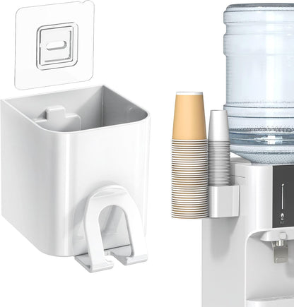 Cup Dispenser 2 Seats, Holder for 2-16 OZ Paper & Plastic Disposable Cups, Adhesive Cup Dispenser Wall Mount for Water Cooler, Coffee Station, Office, Bathroom, Wall (Dark Gray)