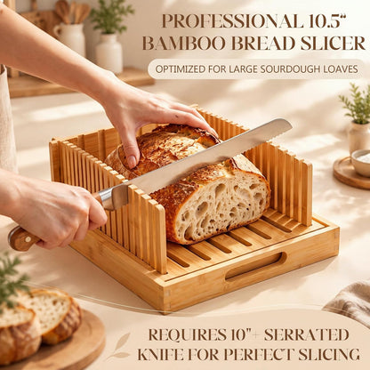 Bamboo Bread Slicer for Homemade Breads, Adjustable Cutting Guide