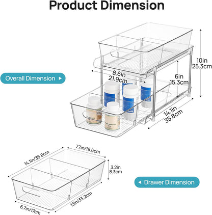 Vtopmart 4 Pack Bathroom Under Sink Organizers Organizer, 2 Tier Clear Pull-Out Organization (S-Standard)