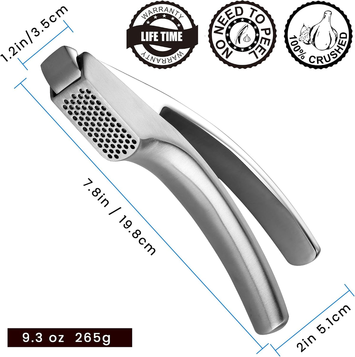 Gourmet Easy Garlic Press Lifetime Replacement, No Need to Peel, Fine Mince