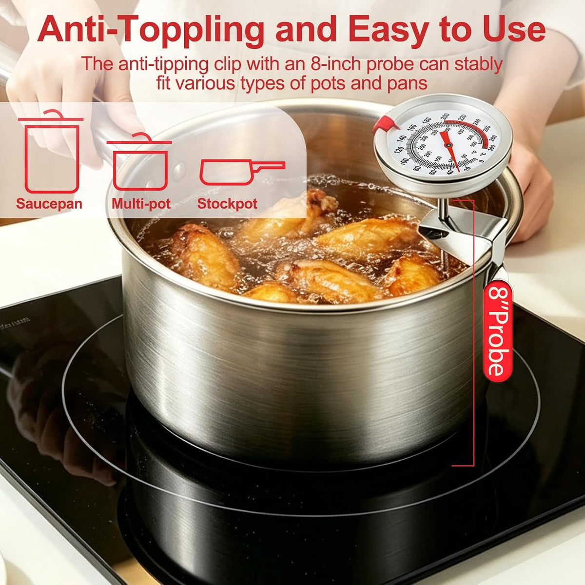 2-Pack 8" Candy Thermometer,2.5" Waterproof Dial Tip-Resistant Clip for