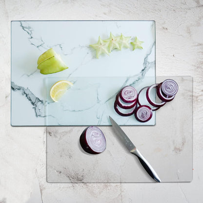 VASUHOME Tempered Glass Cutting Board Set of 2-16x12 inch Marble Pattern Cutting Board for Kitchen Counter - Scratch, Heat, Shatter Resistant and Easy to Clean- Black and Clear