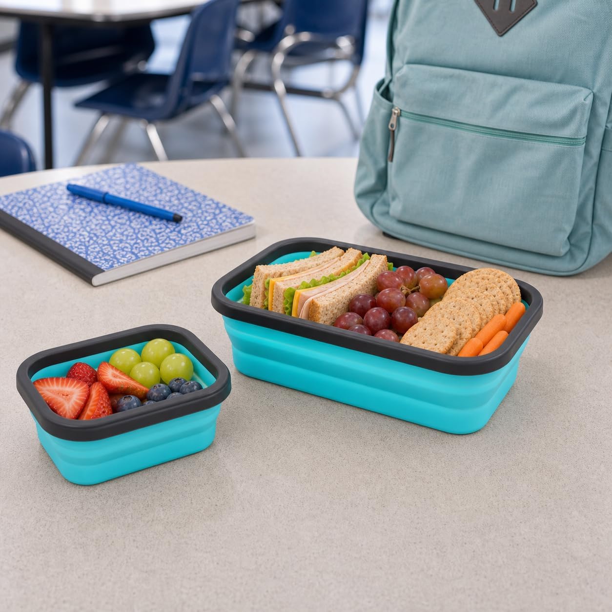 Guyuyii 4 Pack Space-Saving Collapsible Food Storage Containers with Lids | 12/17/27/40 oz Food-Grade Silicone Set for RV, Camping, Meal Prep, Small Kitchens - Microwave/Freezer/Dishwasher Safe
