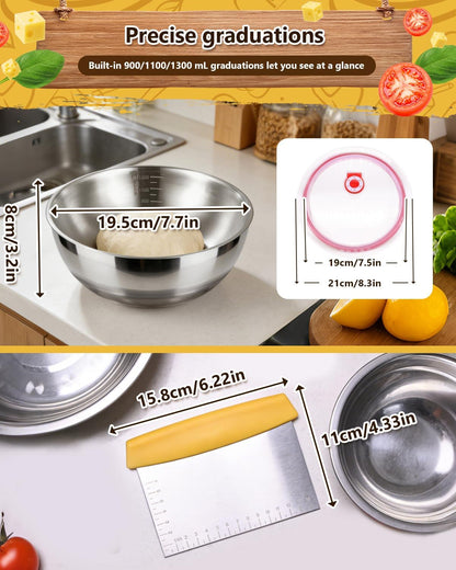 Pizza Dough Proofing Container, 29oz/850ml Stainless Steel Proofing Box with Clear Airtight Lids, Stackable Fermentation Storage for Pizza, Bread, Sourdough, Includes Dough Cutter