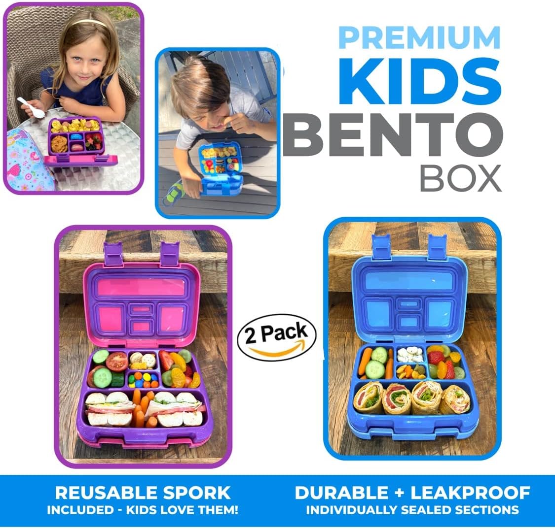 Kinsho Bento Lunch Box for Kids Toddlers, 5 Portion Control Sections, BPA Free Removable Plastic Tray, Pre-School Kid Toddler Daycare Lunches, Snack Container Ages 3 to 7 (Blue Space Rockets)