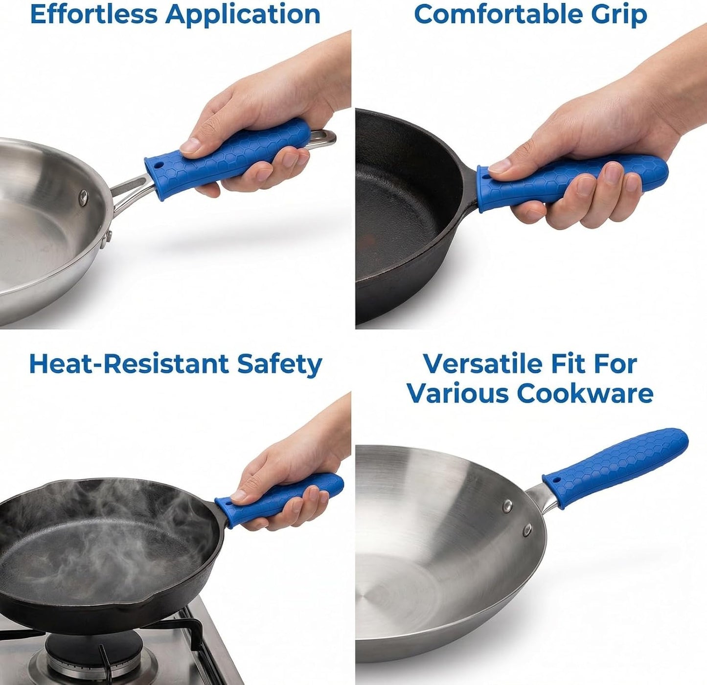 2-Pack Premium Silicone Handle Covers for Cast Iron Skillets, Maximum Heat Protection Non-Slip Pot Holder Sleeves with Anti-Slip Design for Frying Pans, Cookware (Blue)