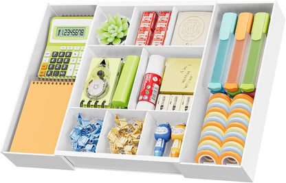 Marbrasse Expandable Desk Drawer Organizer, Clear Plastic Drawer Organizer Tray with 10 Adjustable Compartments, Desk Organizers and Accessories, 5 Drawer Dividers for Office Supplies, Makeup(Clear)