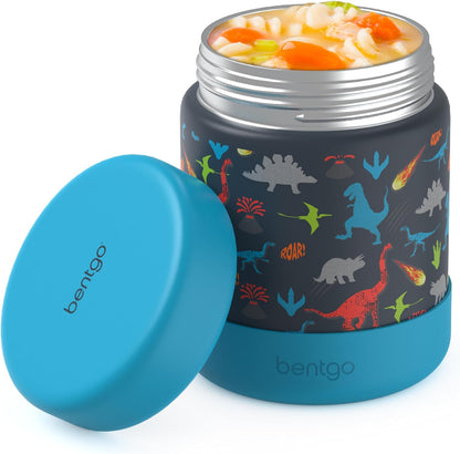 Bentgo Kids Stainless Steel Food Jar - 11oz Leak-Proof Double Insulated Hot or Cold Food Container with Removable Silicone Bumper, Dishwasher Safe, Easy Open Lid, Ages 3+ (Trucks)