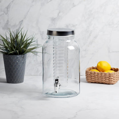 Mason Craft & More 3 Gallon Glass Beverage Drink Dispenser with Leakproof Spigot and Metal Stand