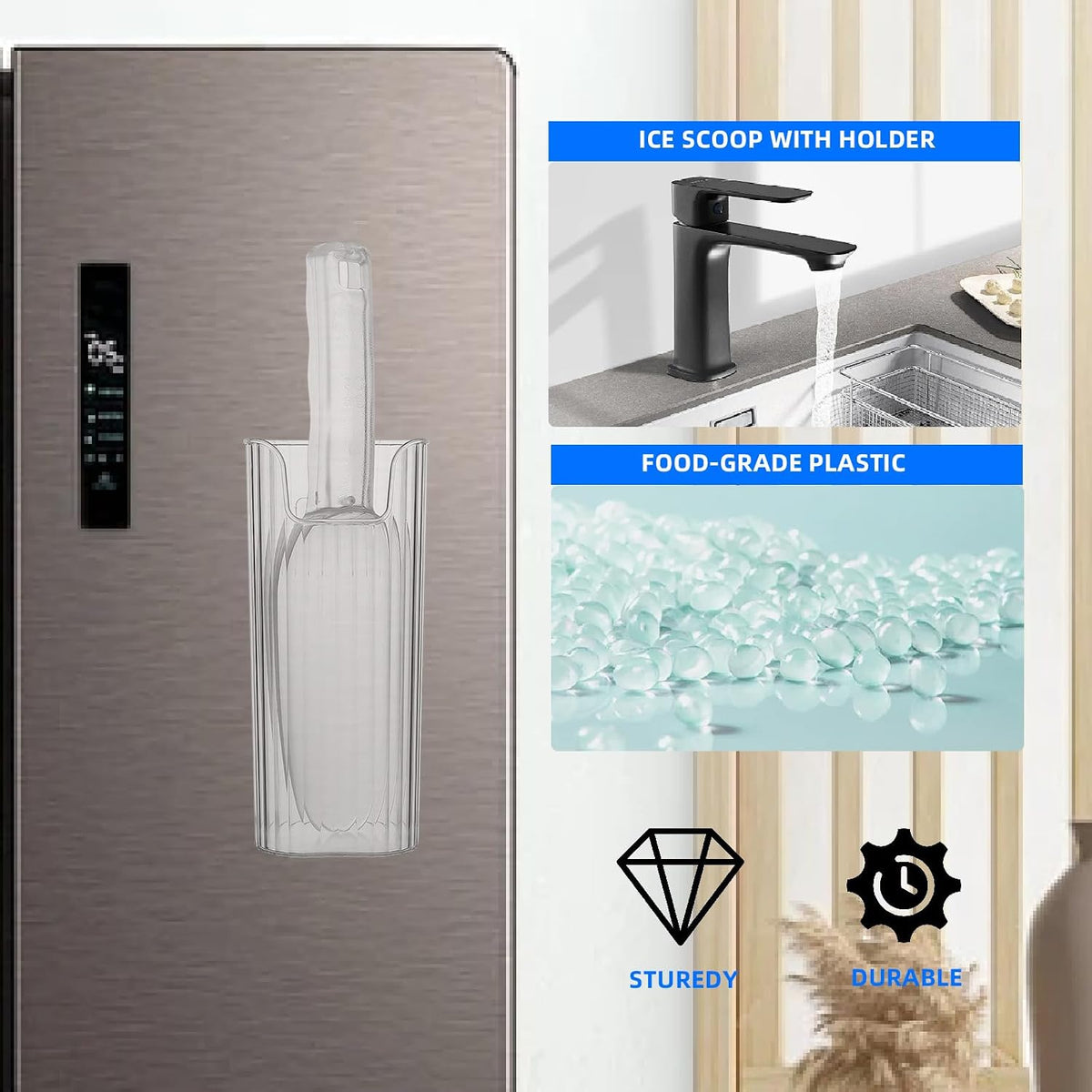 Acrylic Ice Scoop With Plastic Holder For Freezer and Ice Machine