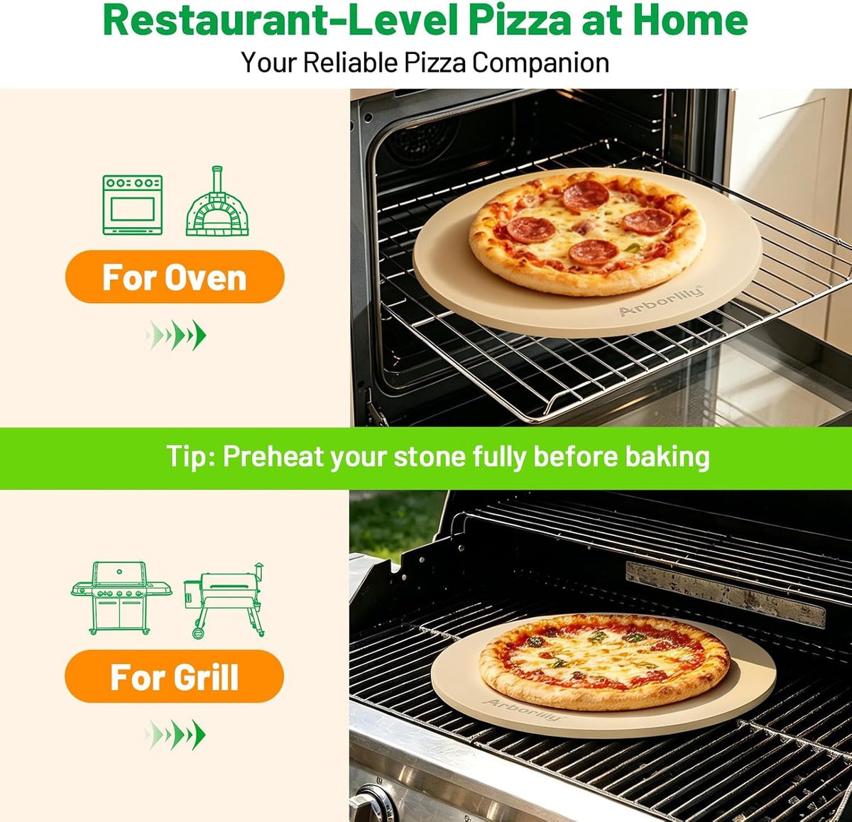 Cordierite Pizza Stone for Oven & Grill, 15 x 12 Inch Rectangular