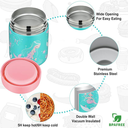 Itslife Bento Lunch Box Set for Kids with 12oz Soup Thermo&Lunch Bag, Leak-Proof Lunch Food Containers for Kids School, 5 Compartment, Sauce Cup, 10 Notes (Dinosaurs Black)