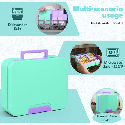 Bento Box Set with 9.5oz Soup Thermo Kids Leak-proof Lunch Box Container with 4 Compartment Stainless Steel Insulated Hot Food Jar with Bag for School Travel - Pink