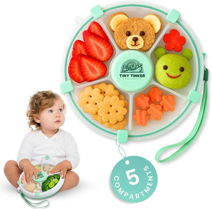 Snack Container for Toddlers with Lid, 5-Compartment BPA-Free Toddler Snack Spinner – Non Toxic, Leak-Proof, Easy Open, Dishwasher Safe Travel Snack Box for Toddlers (Mint Green)